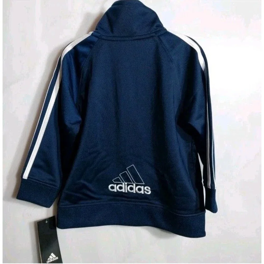 Adidas Toddler Boys Track Jacket 18M Blue Tricot Full Zip 3 Stripe Pockets NWT